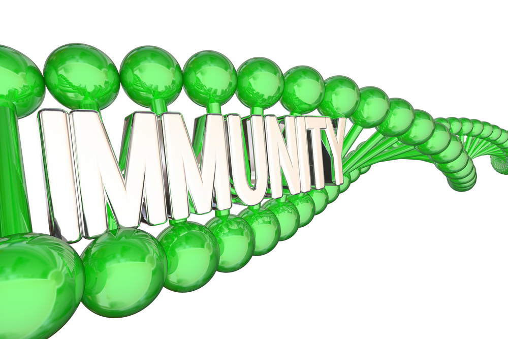 3D DNA structure with "IMMUNITY" text 